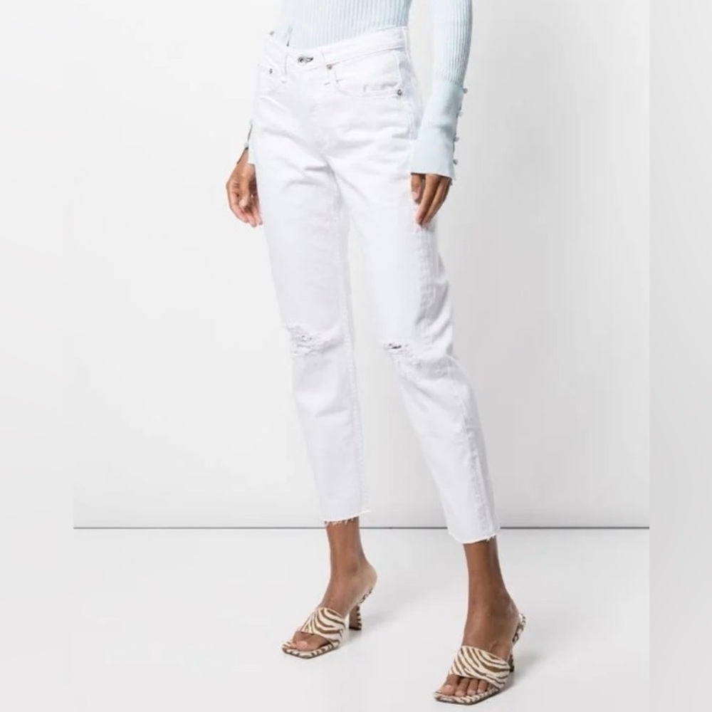 Rag & Bone Rosa Mid Rise Boyfriend Jeans Summer White Distressed Ankle